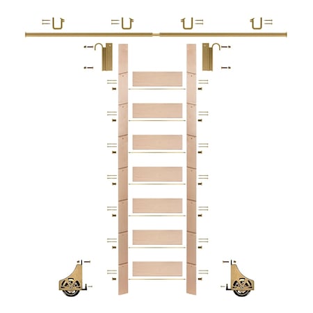 Meadow Lane Ladder 92 in. Pre-Finish Maple Brass Finish Hook with 8 ft. Rail Kit EG.300-92MA-08.06-PF